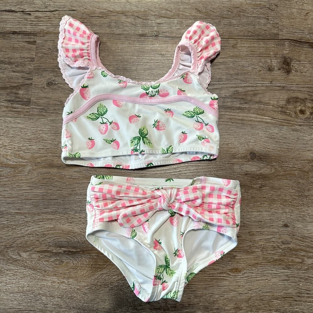 Sweethoney Girls 5Y Swimsuit 2 Piece Swim Pink Ruffle Strawberry Sweet Honey 5